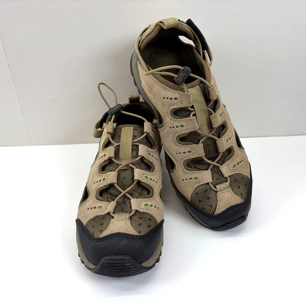 Lands End Water Shoes Hiking Sandals Tan Green Mens Size 8 B VGC - Picture 2 of 13